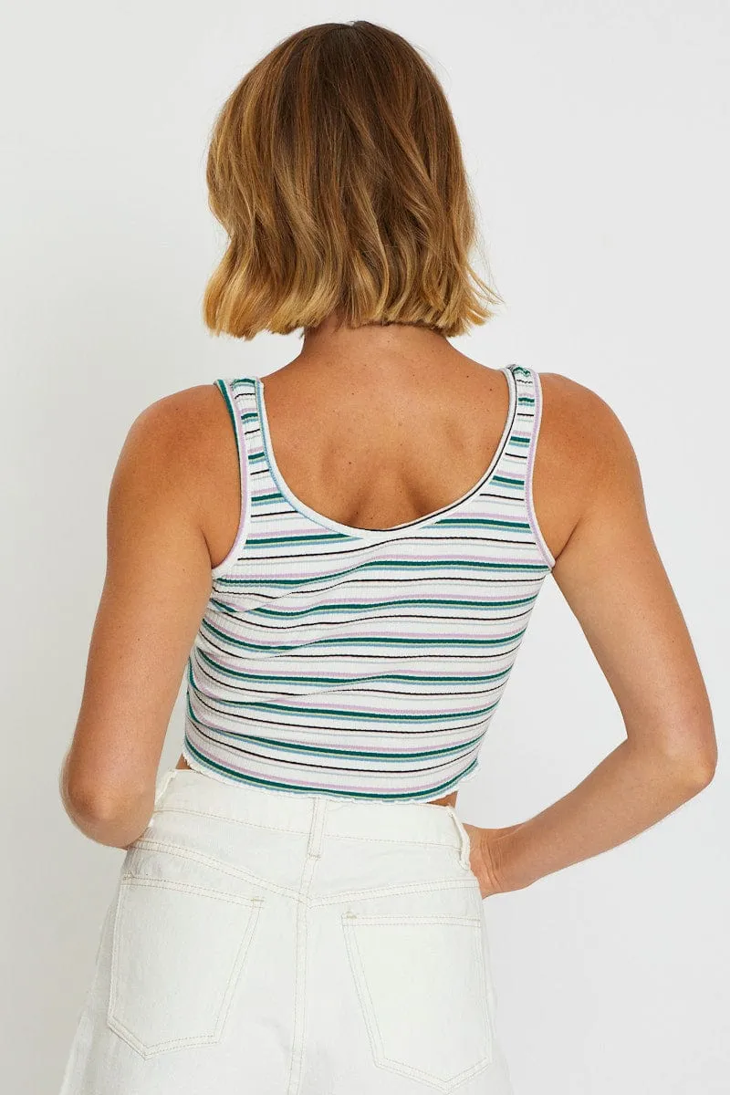 Stripe Tank Sleeveless Crop Round Neck Festival Air Smart Glow