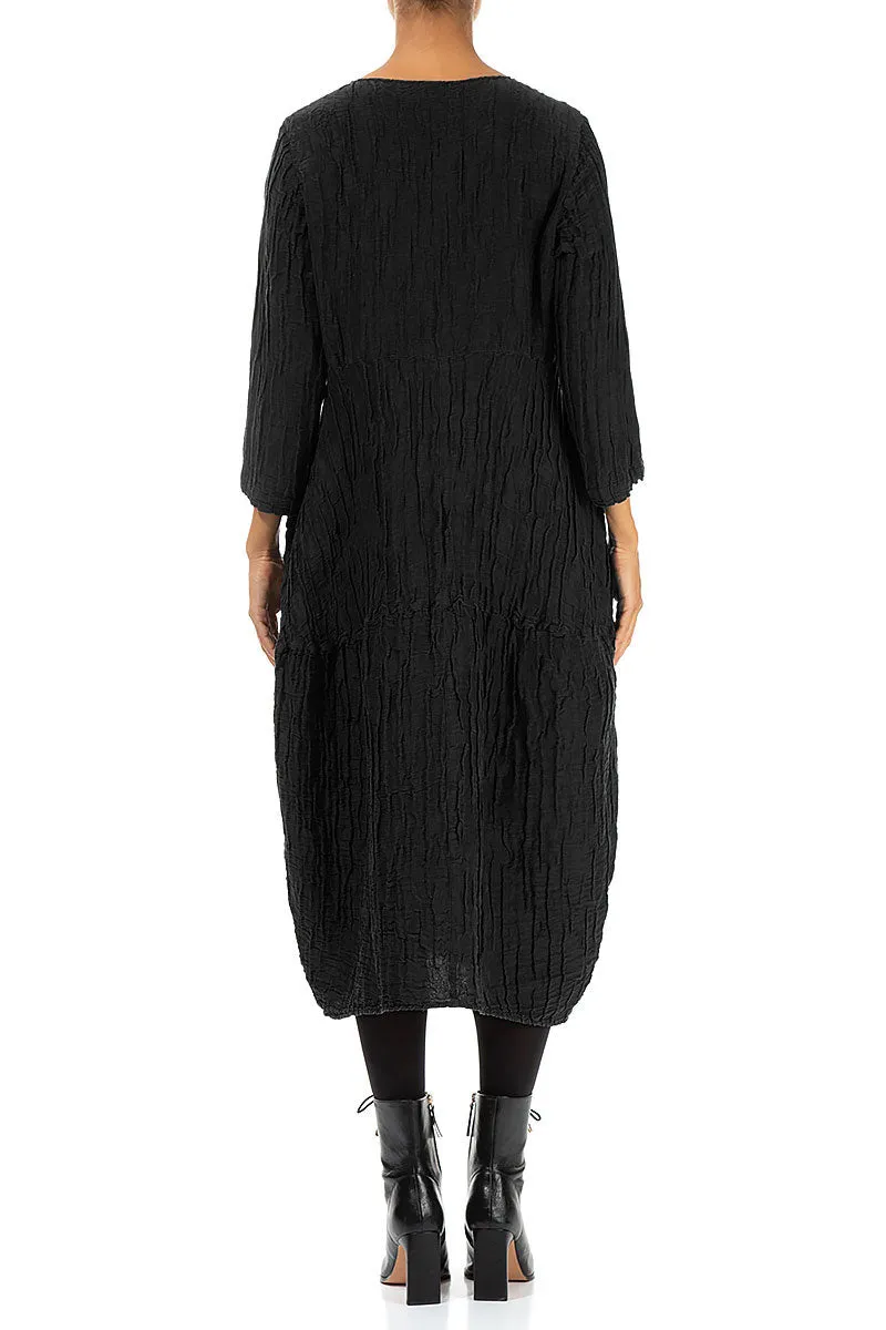 Balloon Crinkled Black Silk Linen Dress MinimalistDesign Insulated Jacket