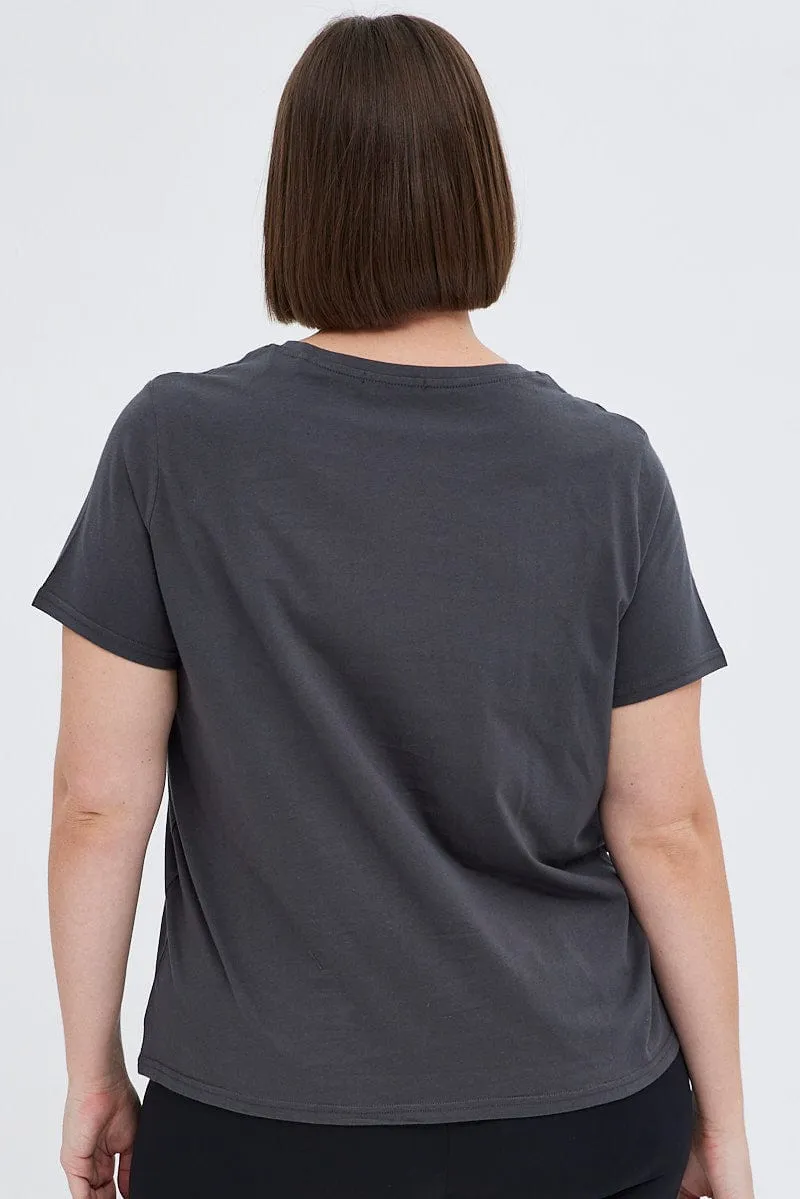 Grey Graphic T-shirt Short Sleeve Crew Neck oversized but not shapeless
