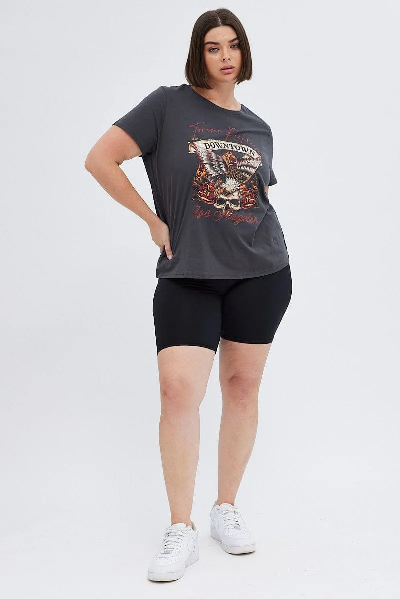 Grey Graphic T-shirt Short Sleeve Crew Neck Tagless Comfort Breathable wear