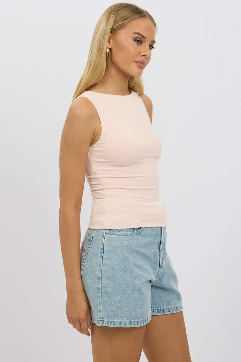 Pink Tank Top Sleeveles Boat Neck Supersoft Comfortable Sleep