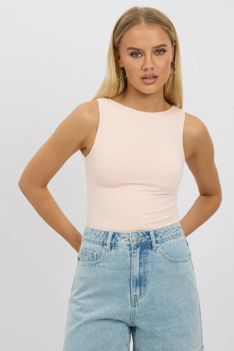 Mom Soft Pink Tank Top Sleeveles Boat Neck Supersoft