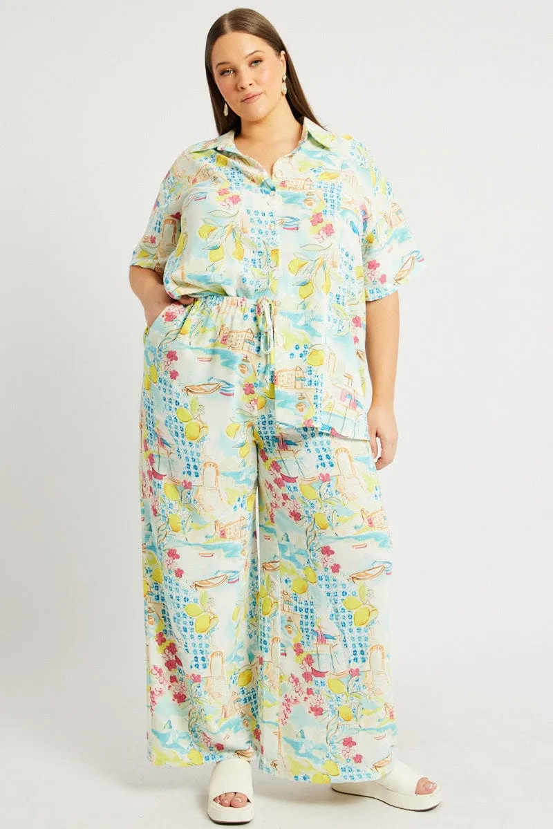 Casual Wear Reversible design Multi Abstract Drawstring Waist Wide Leg Pants