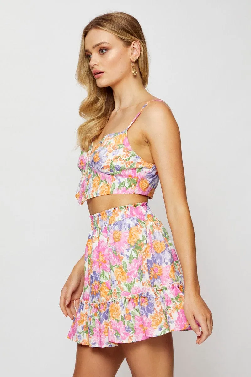 Tiered Layers Print Skater Mini Skirt