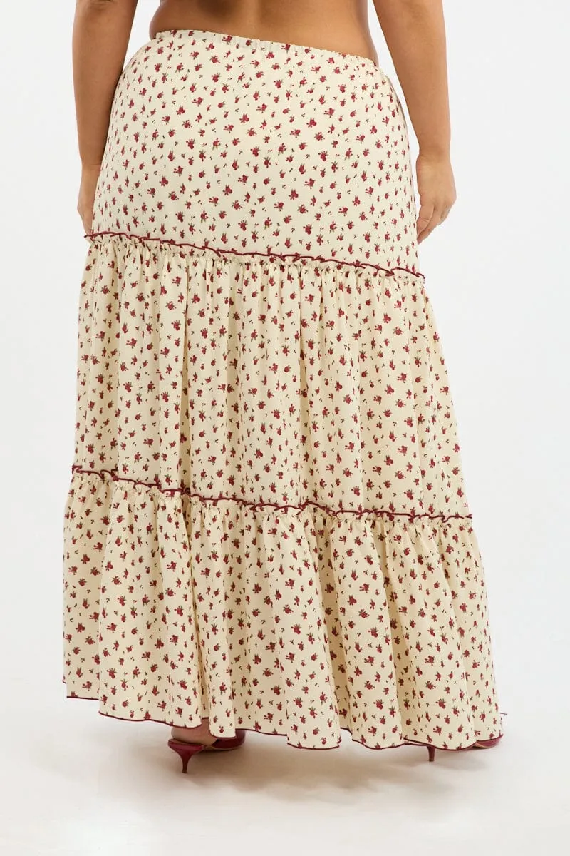 Red Ditsy Tiered Tie Waist Maxiskirt Modern Edge