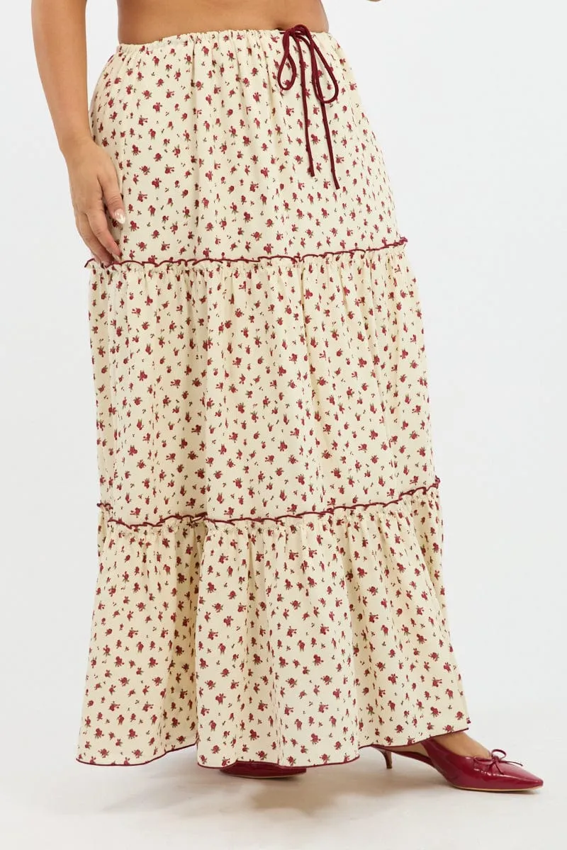 Red Ditsy Tiered Tie Waist Maxiskirt Lifestyle Look
