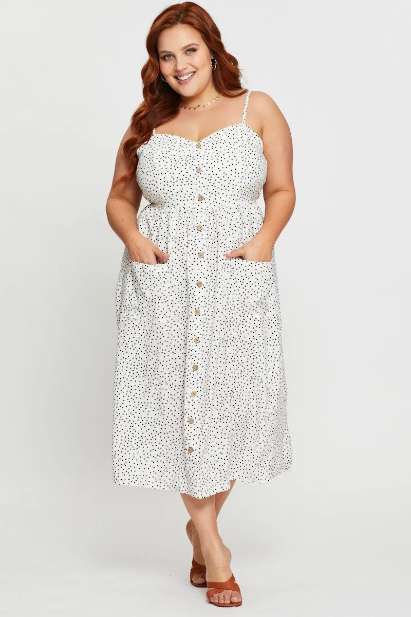 Polka Dot Midi Dress V-neck Sleeveless Theatre Time Perfect Shape