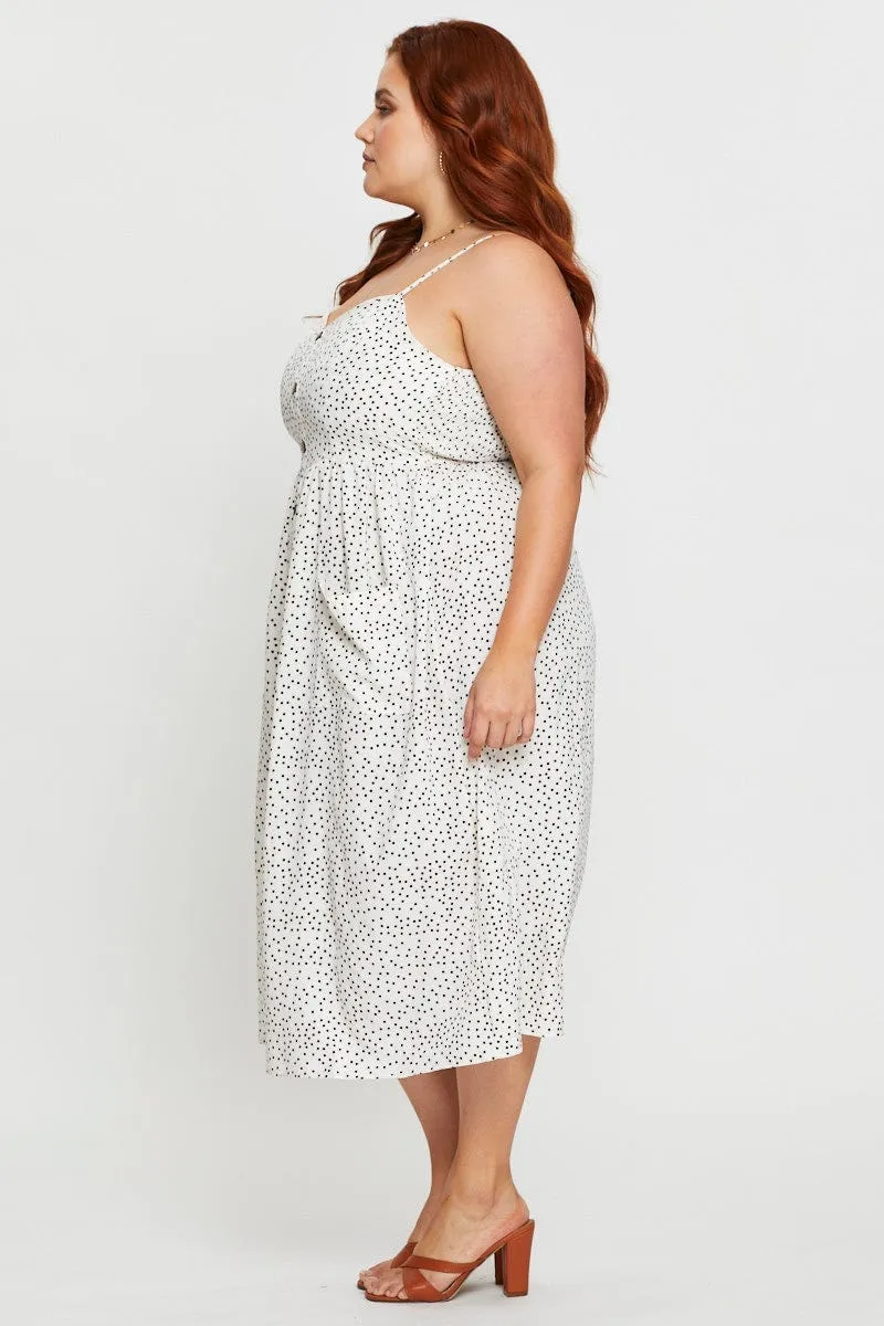 Temple Way Effortless Glam Polka Dot Midi Dress V-neck Sleeveless