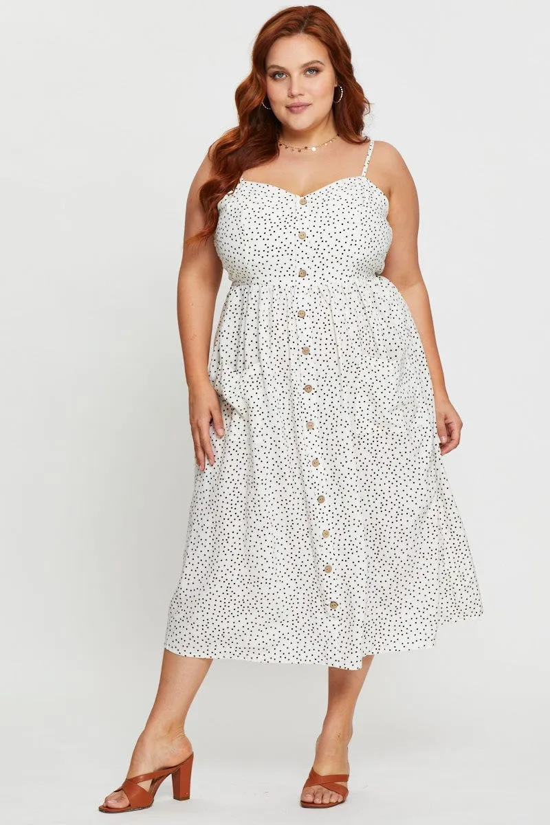 Sun Beam Polka Dot Midi Dress V-neck Sleeveless