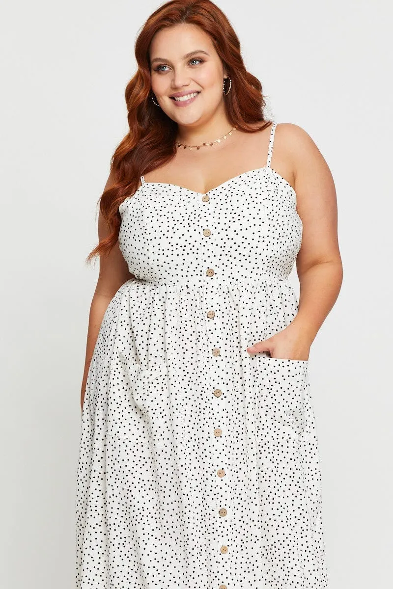 Polka Dot Midi Dress V-neck Sleeveless Season Flow Day-to-Night Look