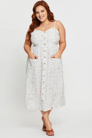 Polka Dot Midi Dress V-neck Sleeveless Theatre Time Perfect Shape