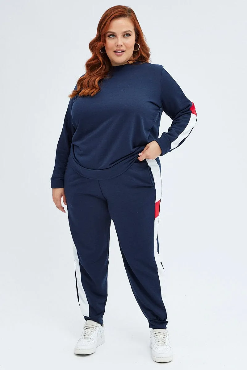 Multi Contrast Sweater Fleece Long Sleeve Round Neck Relaxed Wear