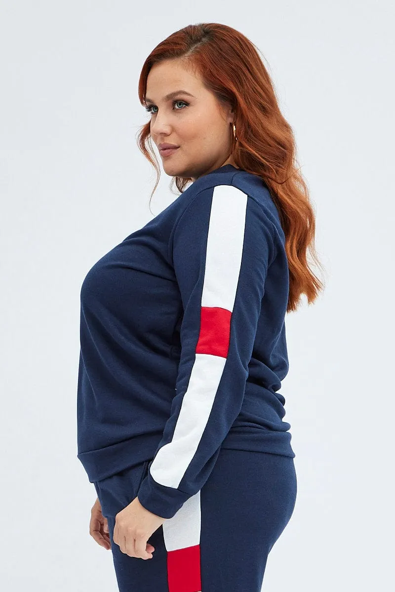 Multi Contrast Sweater Fleece Long Sleeve Round Neck product mid range value