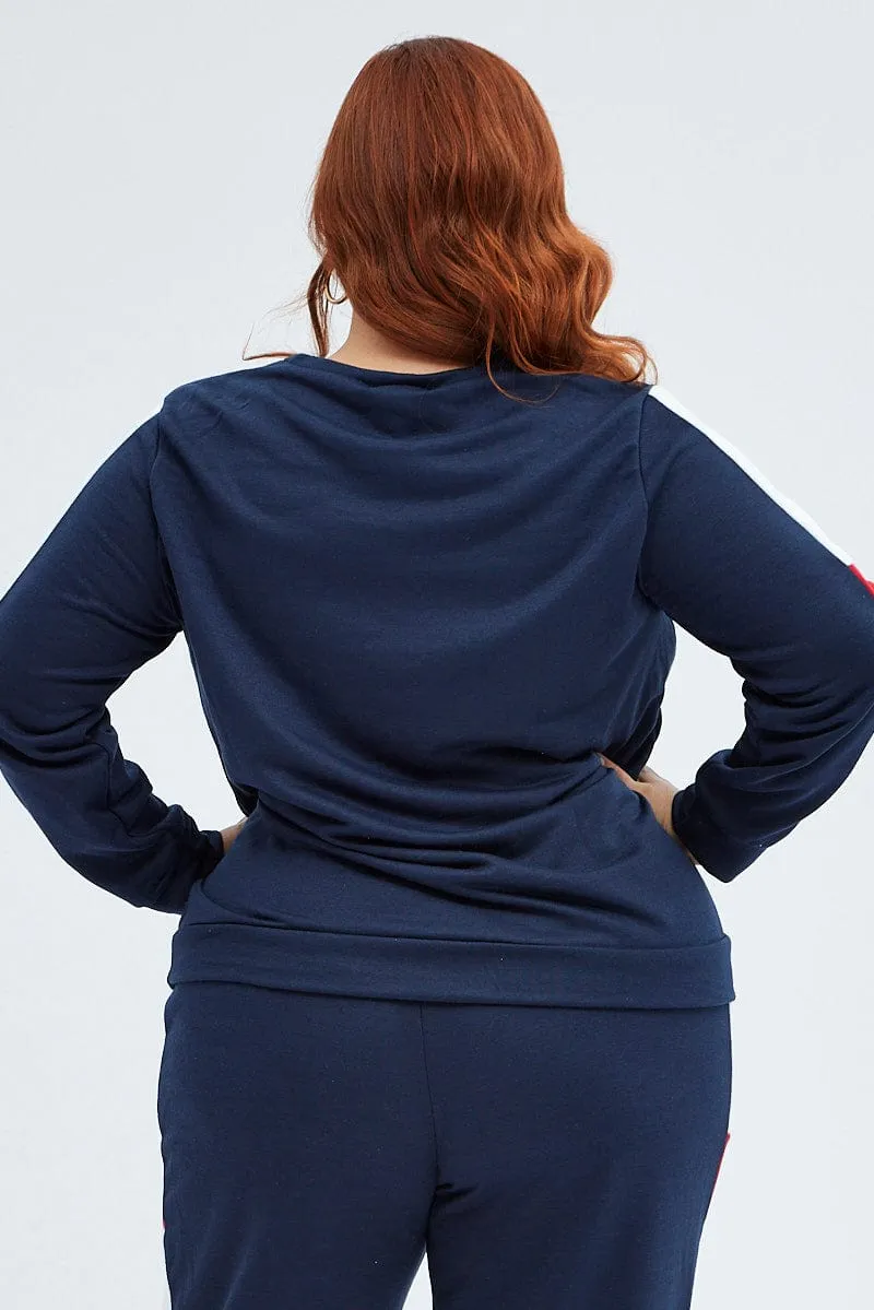 Multi Contrast Sweater Fleece Long Sleeve Round Neck Relaxed Apparel