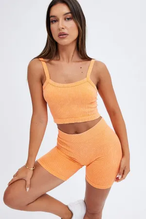 Glitter Fit Orange Crop Singlet Top Seamless