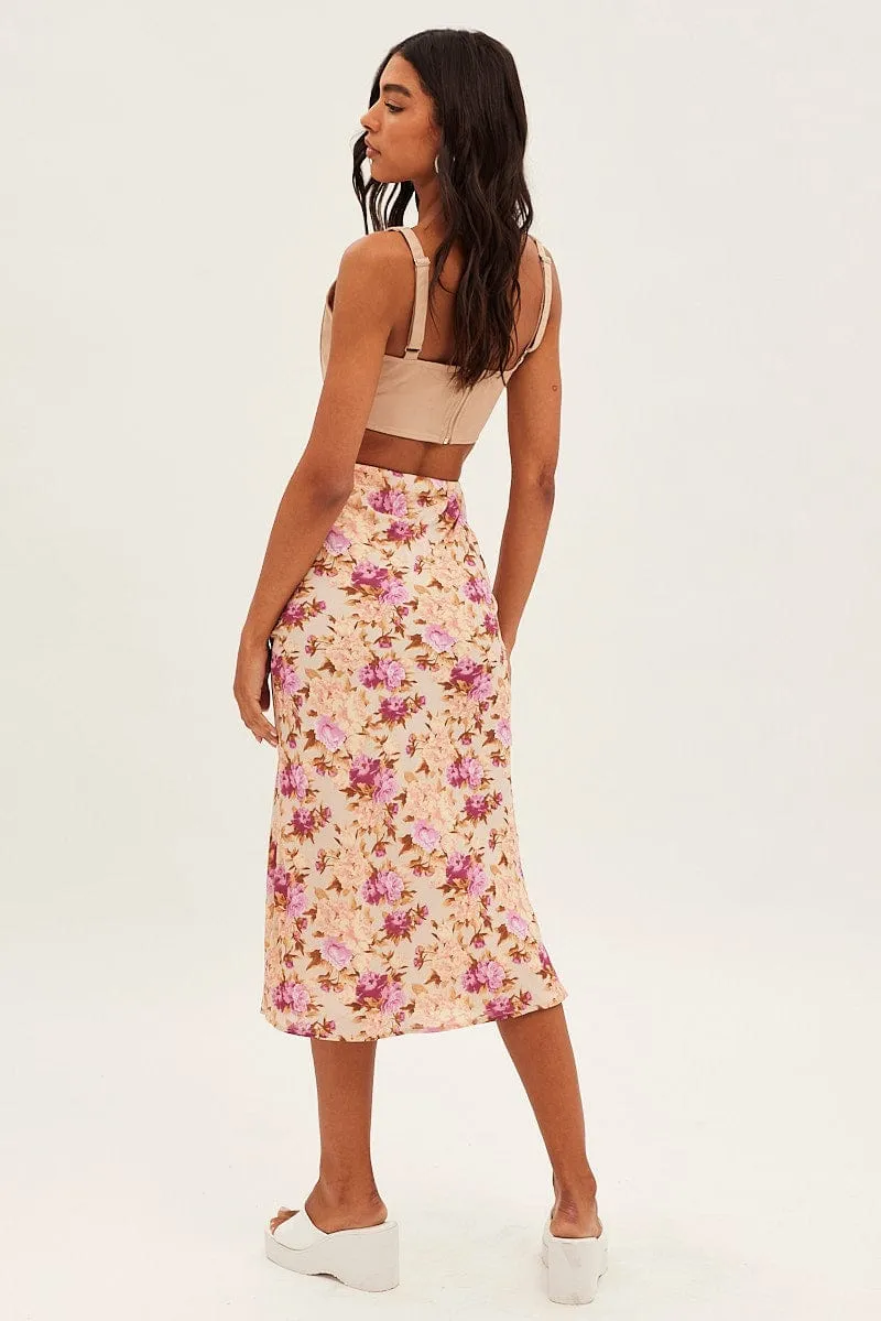 Print Print Midi Skirt Slip Lined Chiffon Foldable Design Family Celebration