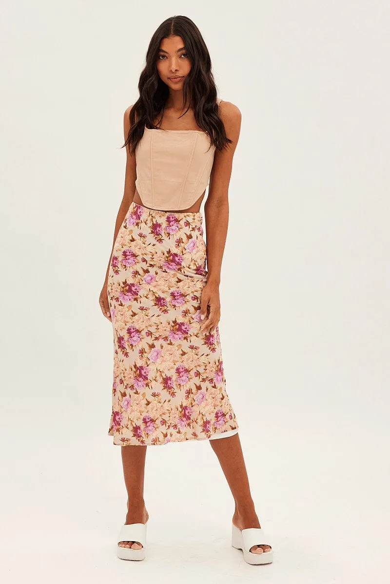 Print Print Midi Skirt Slip Lined Chiffon Creative Layering