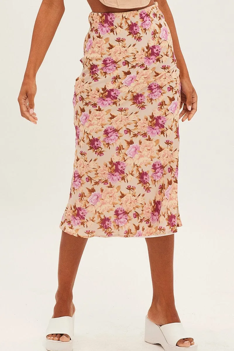 Print Print Midi Skirt Slip Lined Chiffon City Style
