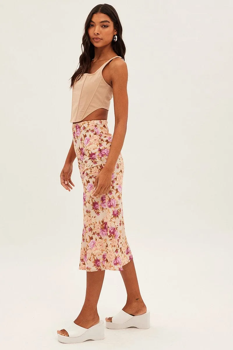 Print Print Midi Skirt Slip Lined Chiffon Texture Play