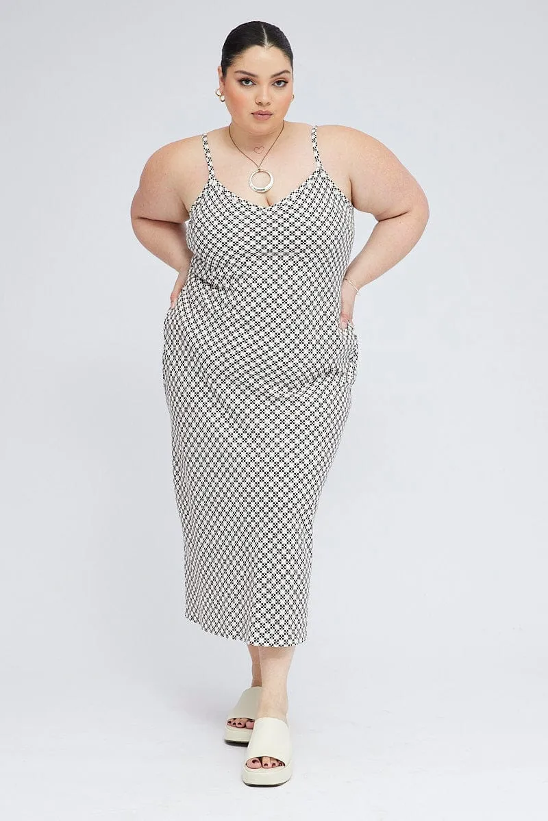 Harbor Light Pack Friendly Brown Geo Midi Slip Dress Linen Blend