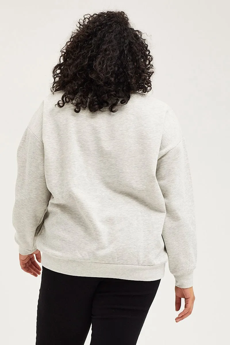Grey Oversized Sweatshirt Free Soul Graphic Long Sleeve Lightweight Hoodie label accents