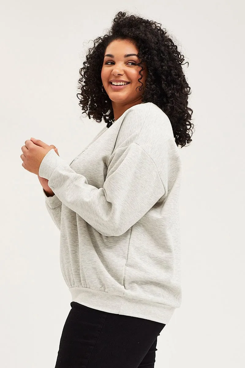 Grey Oversized Sweatshirt Free Soul Graphic Long Sleeve Affordable Versatile Apparel
