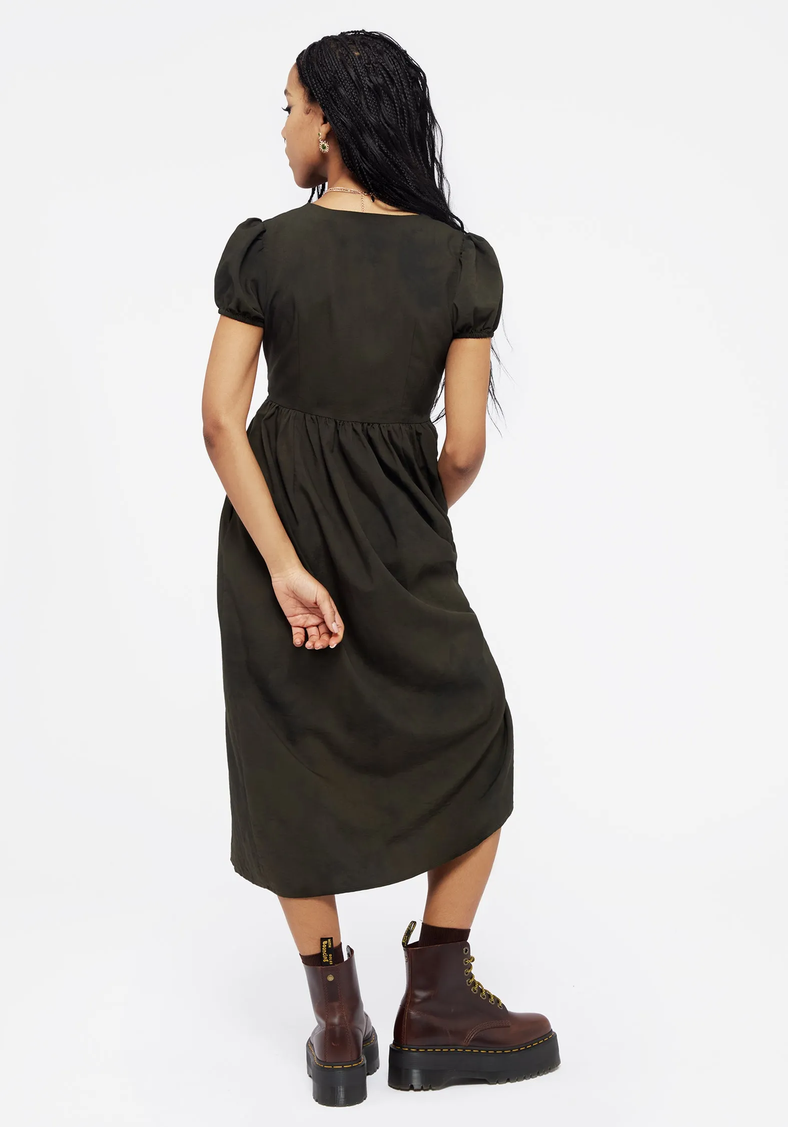 Gladys Button Up Midi Dress - Green Stylish Silhouettes Leaf Fall