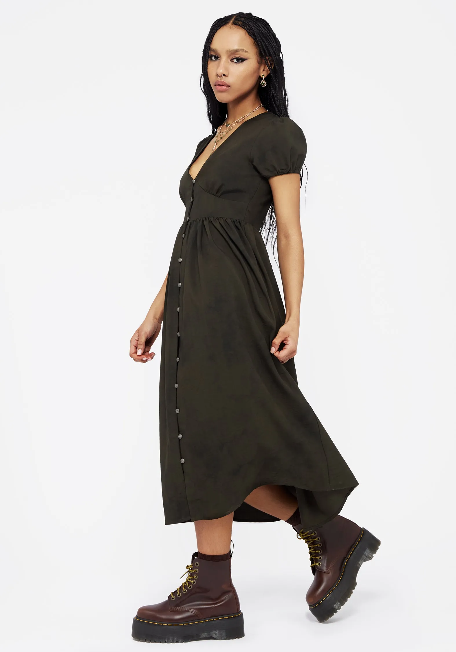 Gladys Button Up Midi Dress - Green Smart Wardrobe Glam Lady