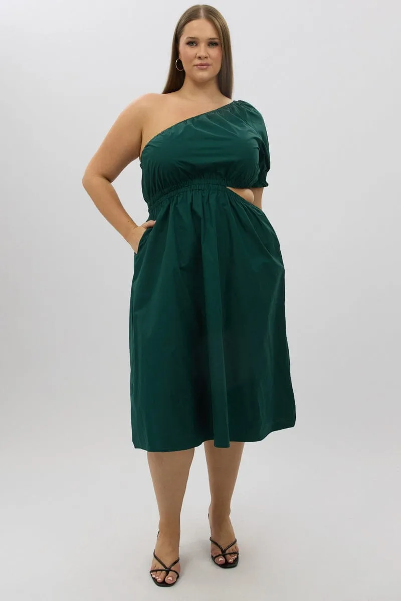 Green Cotton Poplin One Sleeve Dress Chic dinner outfit