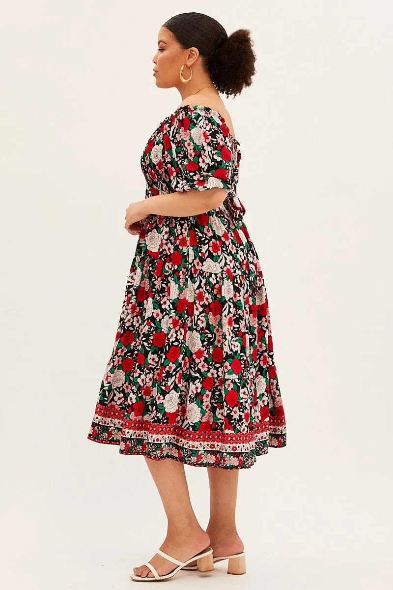 Multi Boho Midi Dress Off Shoulder Tie Back Fashionable appearance Serene Charm