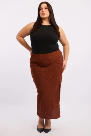 High Street Fashion Chill Tones Brown Geo Spot Slip Skirt