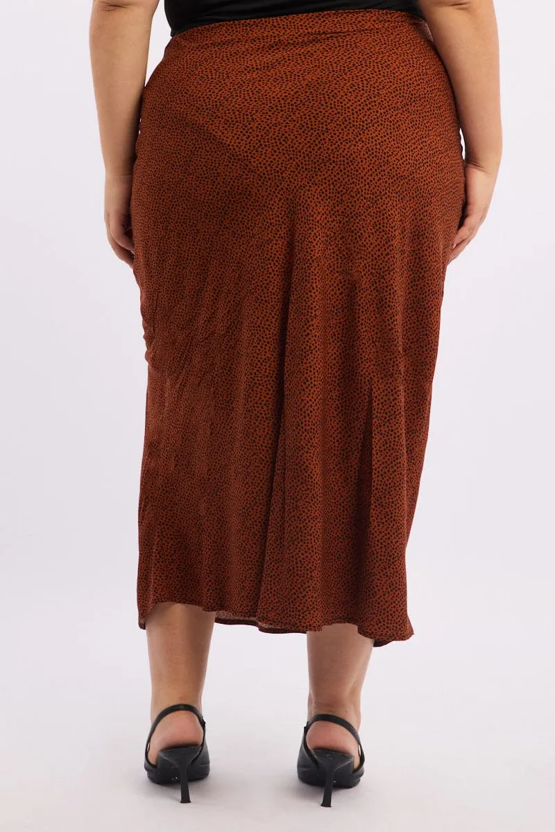 Brown Geo Spot Slip Skirt Light Fabric Road Trip