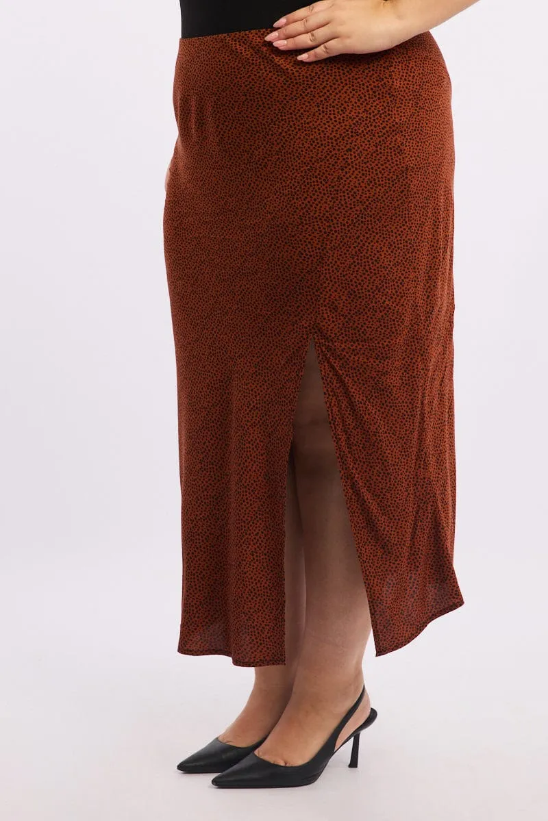 Maternity Friendly Brown Geo Spot Slip Skirt