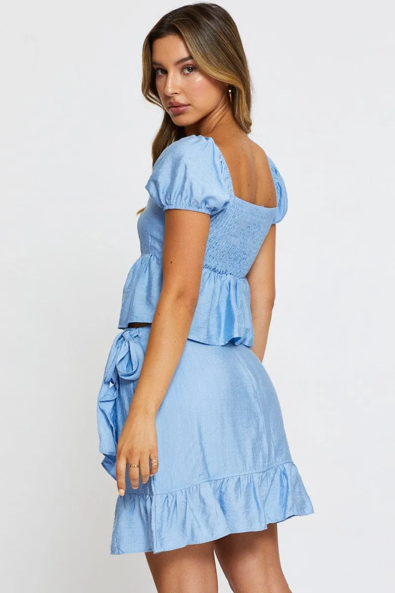 Blue Wrap Skirt Mini High Rise Daily Mood Mall Brand Look