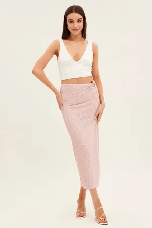 Pink Keyhole Midi Skirt Airy Feel