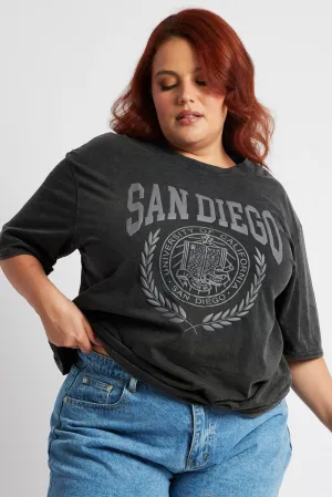 Crew neck classic Grey Graphic T-shirt Short Sleeve Crew Neck