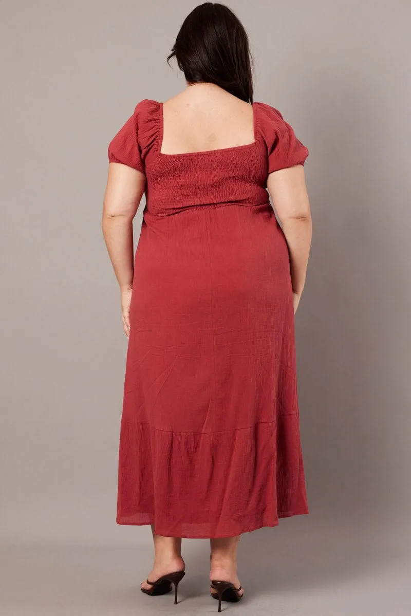 Brown Midi Dress Short Sleeve Tie Front Elegant Appearance Shine Spot