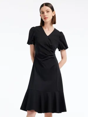Stone Touch Ruched Mermaid V-Neck Midi Dress