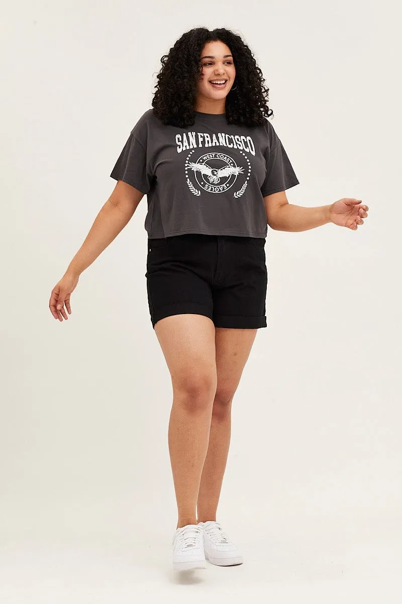 Grey Short Sleeve San Francisco Eagle T-shirt Ruffled edges Non Irritating Collar