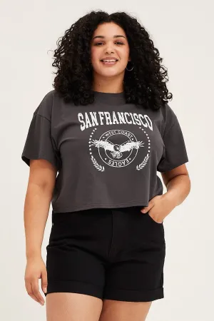 Grey Short Sleeve San Francisco Eagle T-shirt Floral freshness