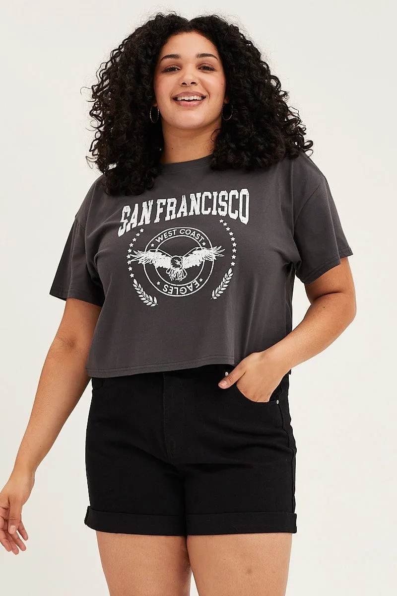 Comfy Comfort Classic Trend Look Grey Short Sleeve San Francisco Eagle T-shirt