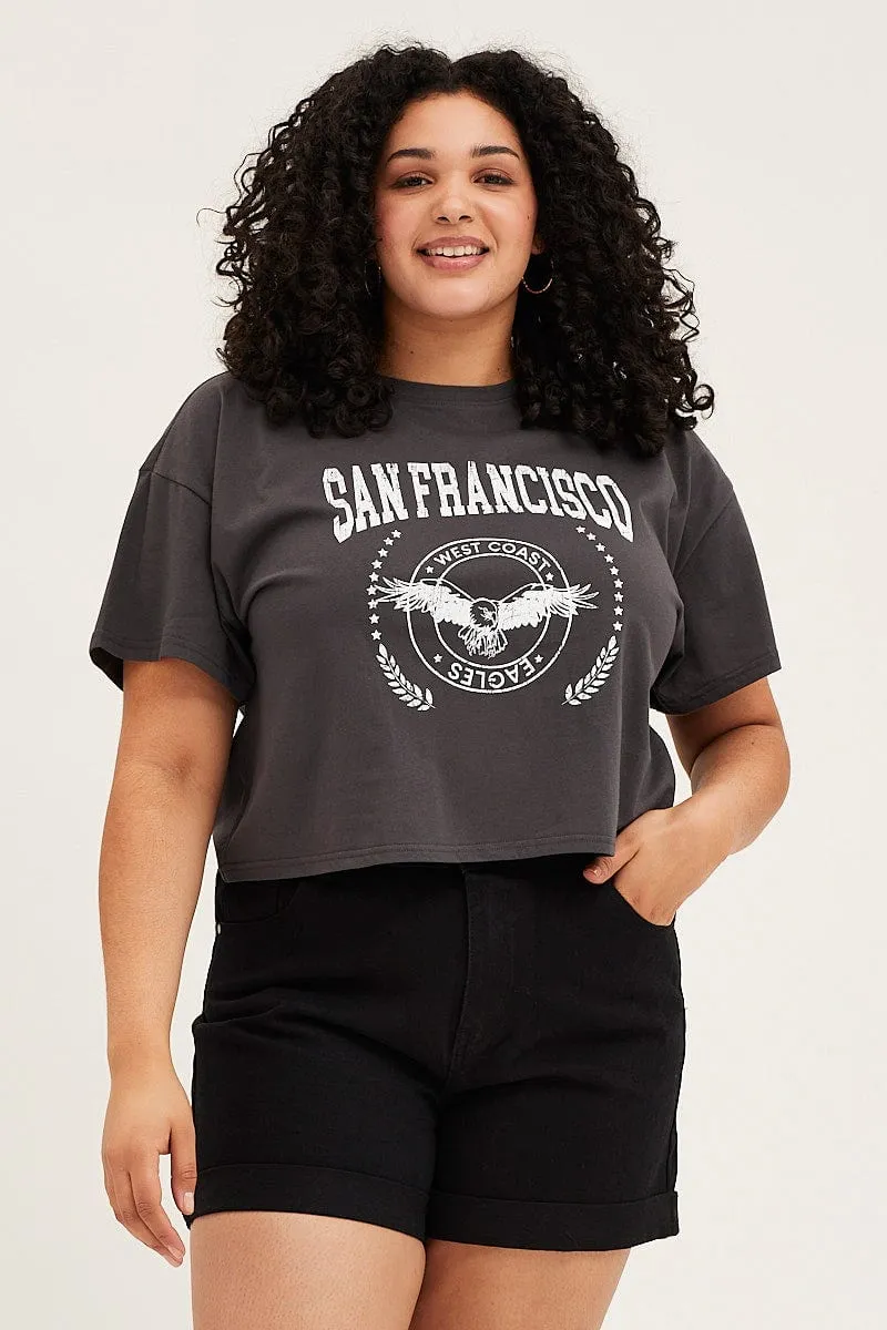 Grey Short Sleeve San Francisco Eagle T-shirt Floral freshness