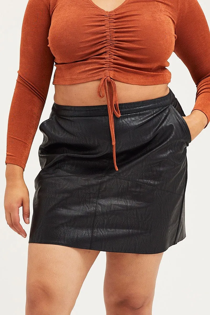 Black High Waist Faux Leather Mini Skirt Breezy Edge
