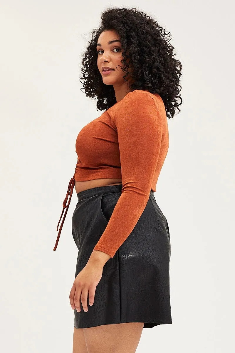 Black High Waist Faux Leather Mini Skirt Matte Finish