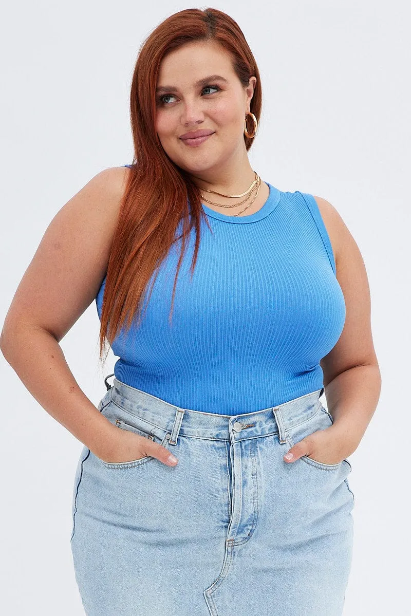 DurableBlend Blue Tank Top Sleeveless Crew Neck Seamless