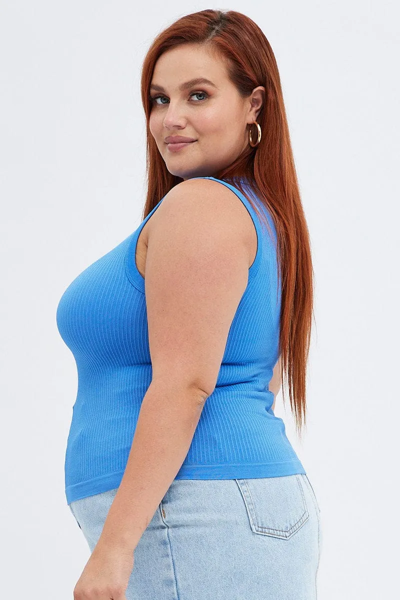 Blue Tank Top Sleeveless Crew Neck Seamless Craft Soul