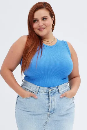 DurableBlend Blue Tank Top Sleeveless Crew Neck Seamless