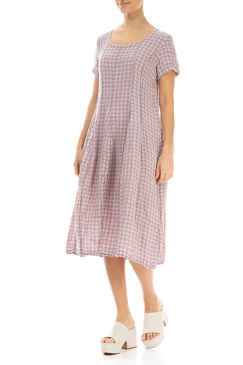 Champion Glow Windproof Outer Layer Short Sleeves Pink Check Linen Dress