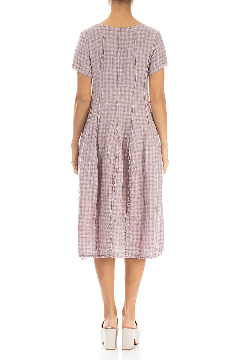 ZeroIrritationLabels Short Sleeves Pink Check Linen Dress
