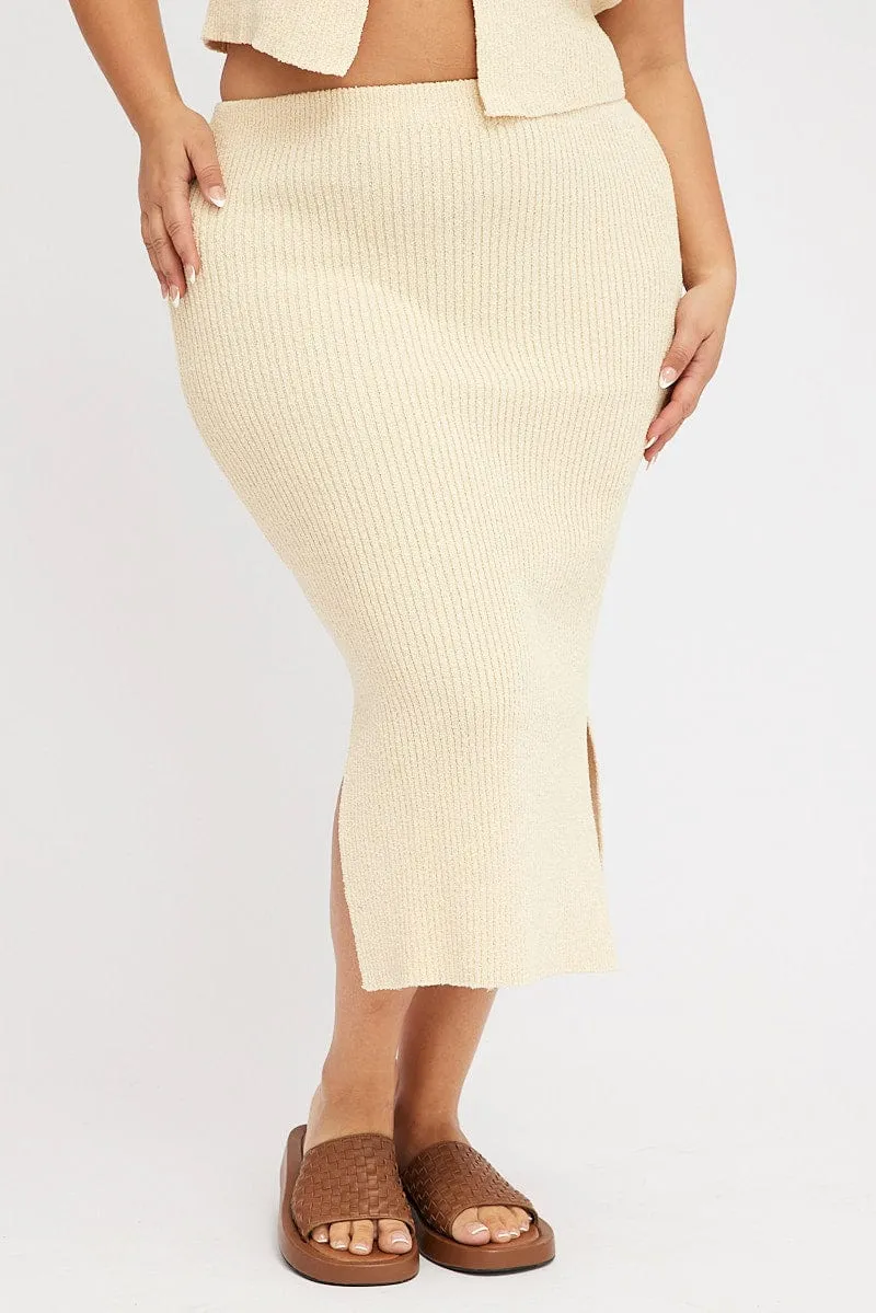 Minimalist fashion Bold Statement Beige Textured Knit Midi Skirt